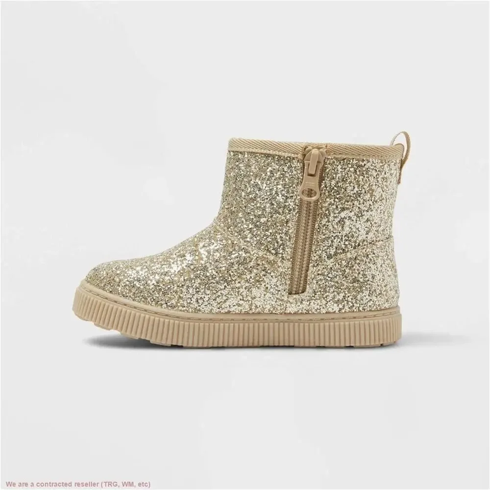 Toddler Girls Size 7C Gold Glitter Ankle Boots Sparkle Cat & Jack Arlo New